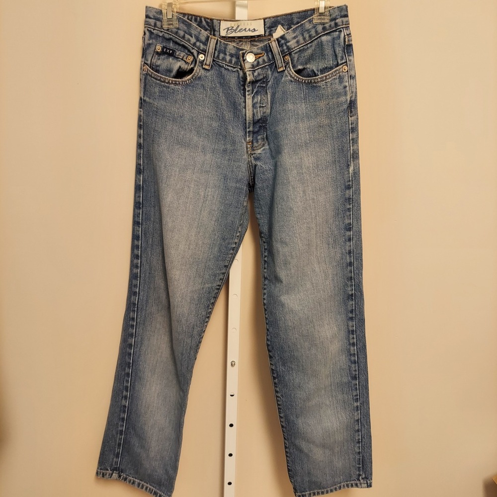 Vintage Express Bleus High Waisted Button Fly Straight Leg Jeans  7/8‎ 90s Y2K